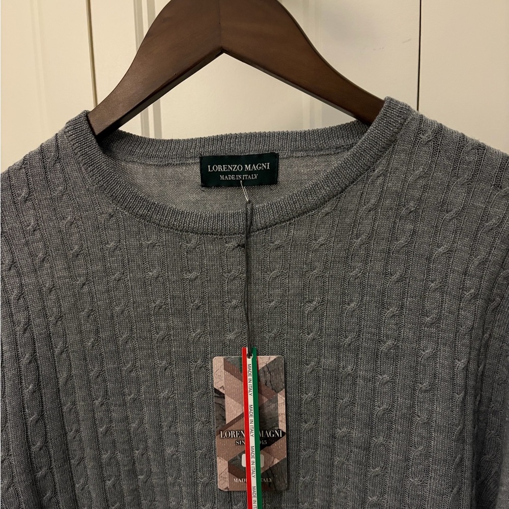 Lorenzo Magni Charcoal Cable Knit Wool Crewneck Sweater